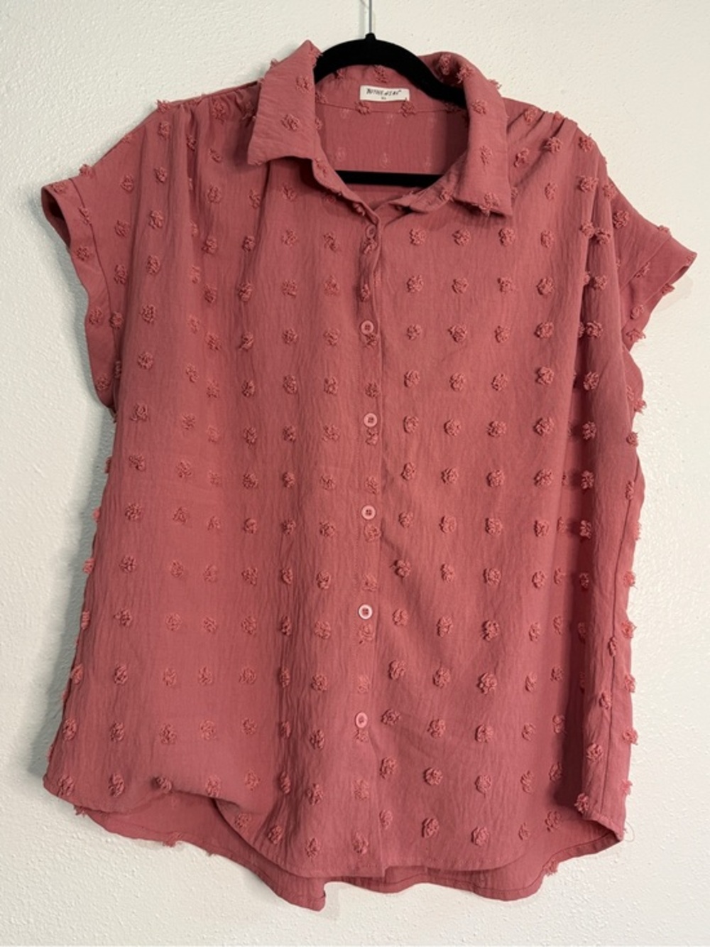 Bothenial Rose Textured Button-Front Short Sleeve Top. Sz XL.